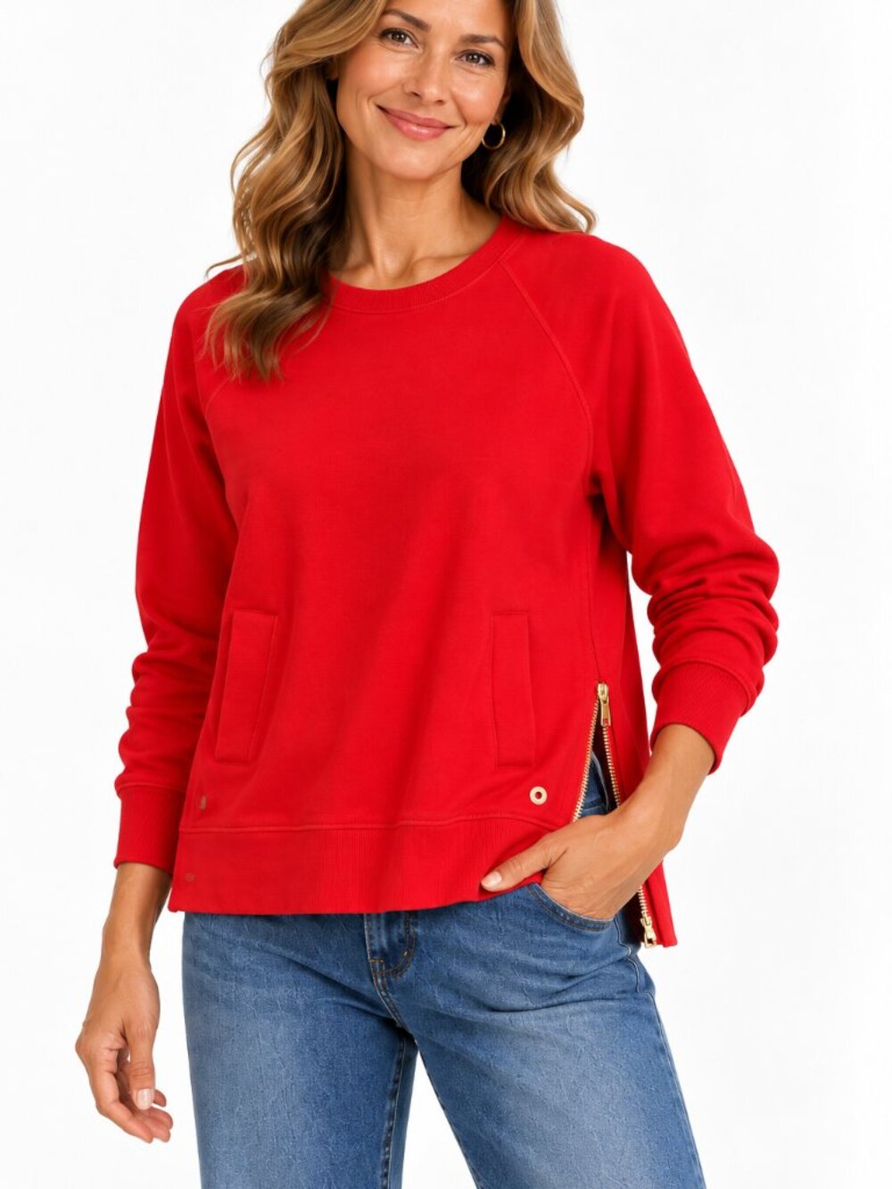Lilly Pulitzer S Red Crewneck Side Zip Pullover Sweatshirt Casual Preppy Coastal